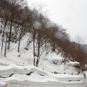 雪變成雨時，為鏡頭加添白點。